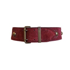 AZZEDINE ALAIA burgundy suede belt with brass studs