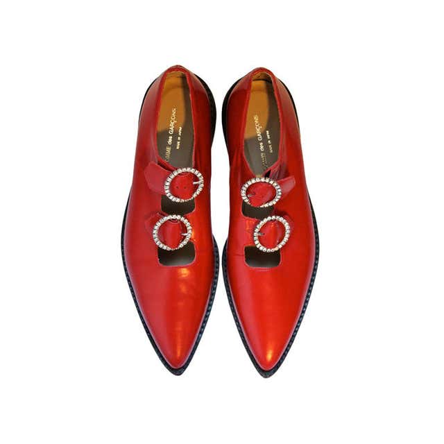 unworn COMME DES GARCONS red shoes with rhinestone buckles at 1stDibs