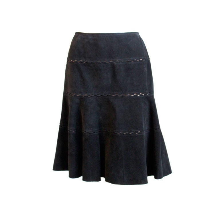 AZZEDINE ALAIA Black Suede Tiered Skirt At 1stdibs AZZEDINE ALAIA Black Suede Tiered Skirt At 1stdibs