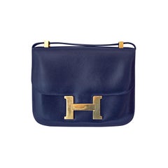 HERMES 'Constance' 23 cm navy box leather bag - gold hardware