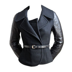BALENCIAGA 2002 black coat with goat leather sleeves