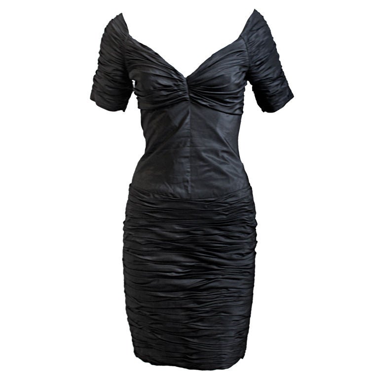 **SALE** 80's LORIS AZZARO black ruched mini dress WAS $550 NOW $225