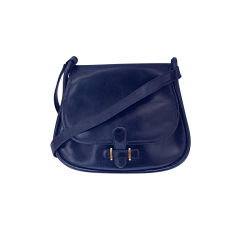 Vintage 1970's HERMES navy leather saddle bag