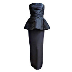 BILL BLASS ruched silk gown with peplum