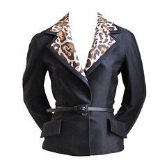 1990's CHRISTIAN DIOR black jacket with leopard collar