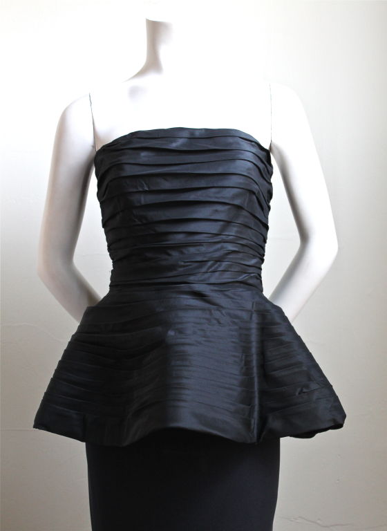 BILL BLASS ruched silk gown with peplum