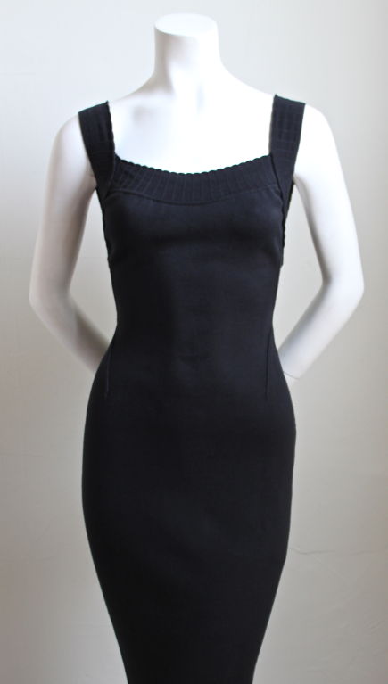 AZZEDINE ALAIA black long dress with scalloped trim