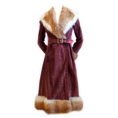 1970's GUCCI burgundy suede coat with fox fur trim