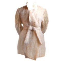 JEAN-CHARLES DE CASTELBAJAC cream mohair wrap coat with fringe