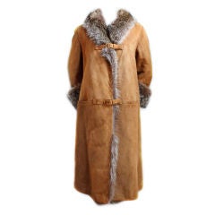 1970's BONNIE CASHIN suede coat with raccoon fur