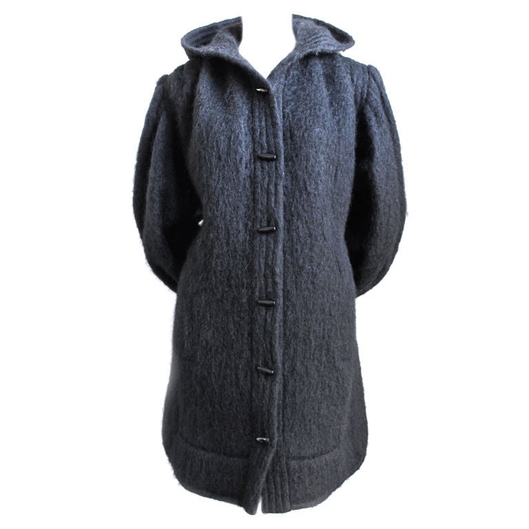 1970's YVES SAINT LAURENT black mohair hooded coat