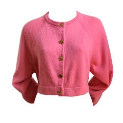 Vintage 1980's CHANEL fuchsia cropped cashmere cardigan