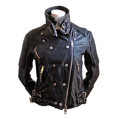 BURBERRY PRORSUM black leather moto jacket at 1stDibs