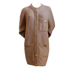 1980's CHANEL tan camel hair cardigan dress with gilt buttons