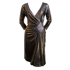 YVES SAINT LAURENT bronze asymmetrical dress with crystals