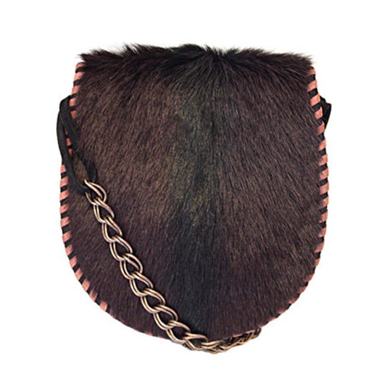 YVES SAINT LAURENT goat fur and suede bag with chain strap