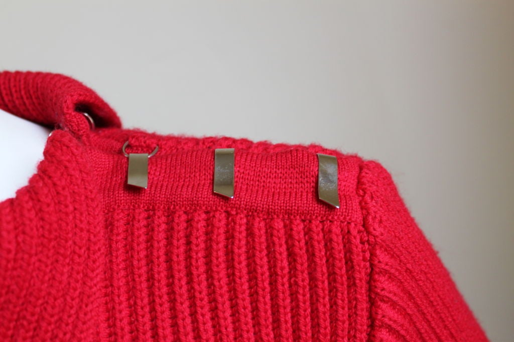 1980's AZZEDINE ALAIA red wool sweater with silver clips
