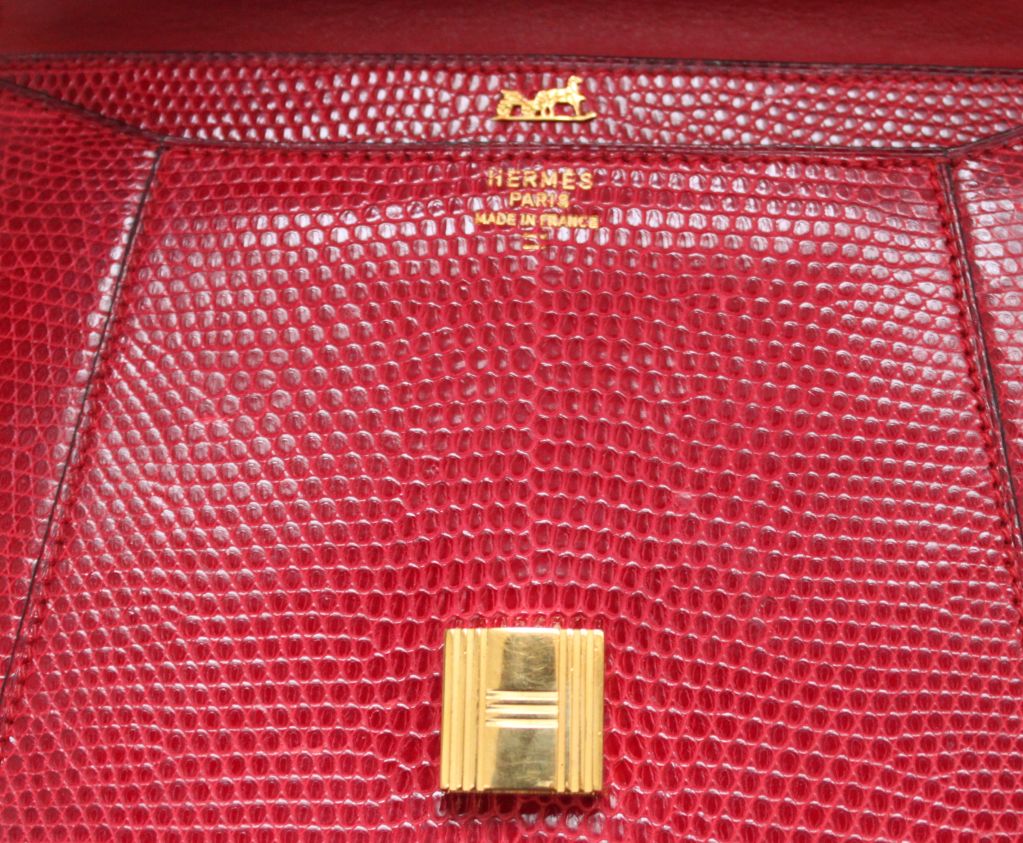 HERMES red lizard bag with gild lock hardware 1