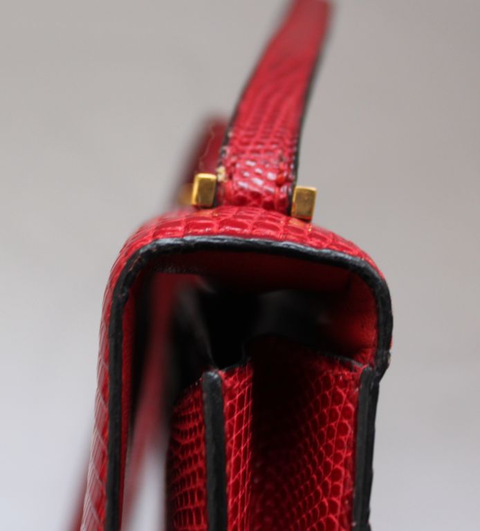 HERMES red lizard bag with gild lock hardware 4