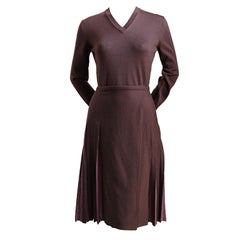 AZZEDINE ALAIA brown sweater and pleated wrap skirt