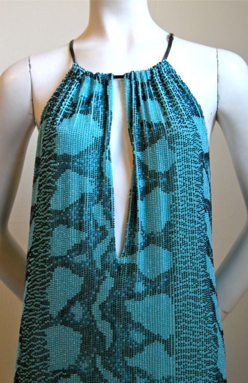 Very rare turquoise and black beaded python dress with deep keyhole neckline by Tom Ford for Gucci dating to spring 2000. Italian size 44. Made in Italy. Excellent/unworn condition.