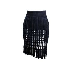 AZZEDINE ALAIA black wool fringed skirt
