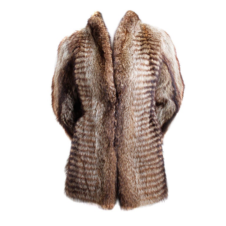 CHLOE muskrat fur coat with raccoon trim