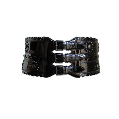 AZZEDINE ALAIA black patent leather corset belt with studs