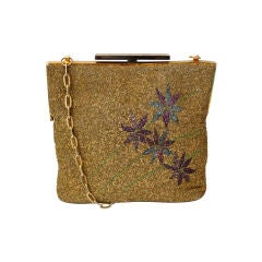 Vintage 1960's PIERRE CARDIN microbeaded gilt floral clutch