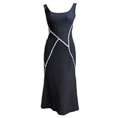 ALEXANDER MCQUEEN black wool dress with white stitching