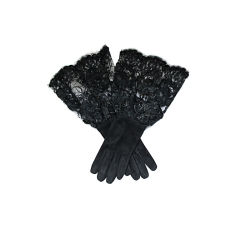 PRADA black suede gloves with lace cuffs