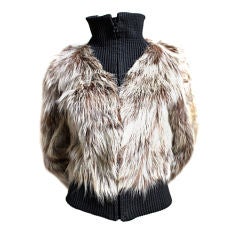 1970's PIERRE CARDIN coyote fur coat with ribbed wool trim