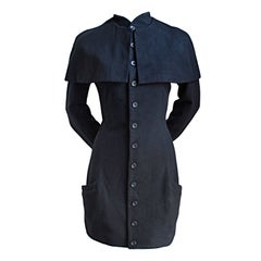 Vintage YOHJI YAMAMOTO black wool coat dress with capelet