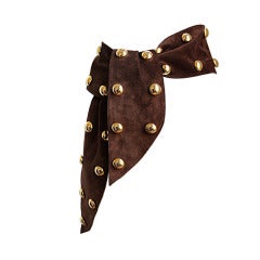 YVES SAINT LAURENT brown suede belt with oversized gold studs