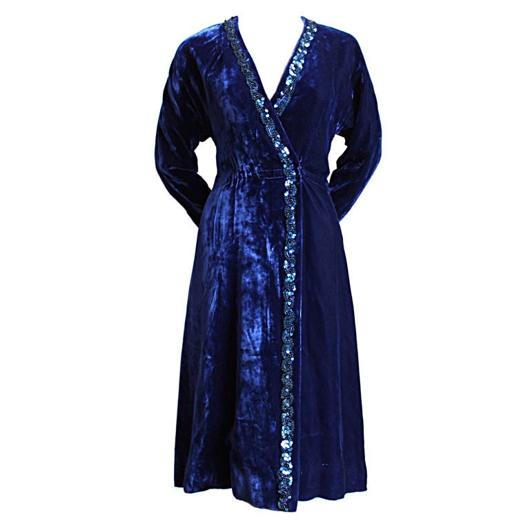 1970's HALSTON indigo velvet dress with sequins