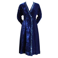Vintage 1970's HALSTON indigo velvet dress with sequins