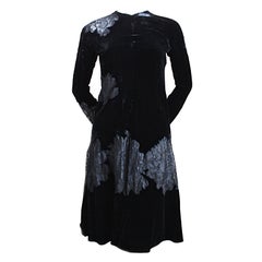 VALENTINO haute couture black velvet dress with lace cut outs