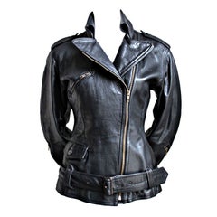 1990's JEAN PAUL GAULTIER fitted black leather motorcycle jacket