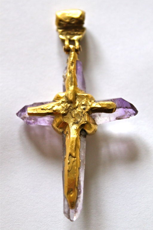 Very rare 18k gold and amethyst cross from Robert Goossens for Chanel dating to the late 1970's. Although I have no documentation, this piece was said to have belong to Coco Chanel herself as a personal piece. Stamped with French assay mark and