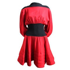 THIERRY MUGLER red and black wool dress