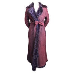 TOM FORD for GUCCI plum fur lined suede wrap coat