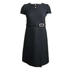 1960's COURREGES couture future jet black wool shift dress