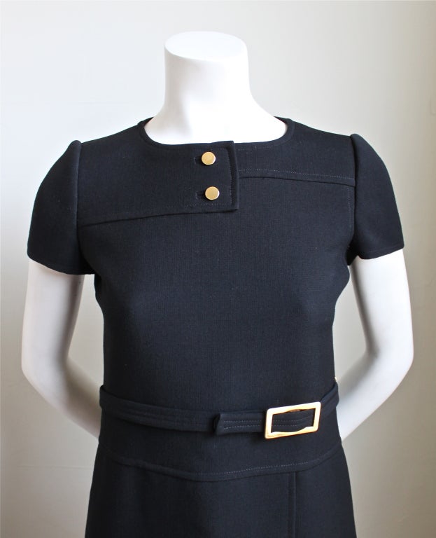 1960's COURREGES couture future jet black wool shift dress
