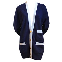 CHANEL navy & white oversized cardigan with gilt buttons