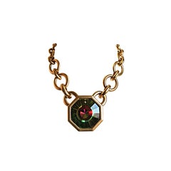 YVES SAINT LAURENT brushed gilt necklace with bright glass prism