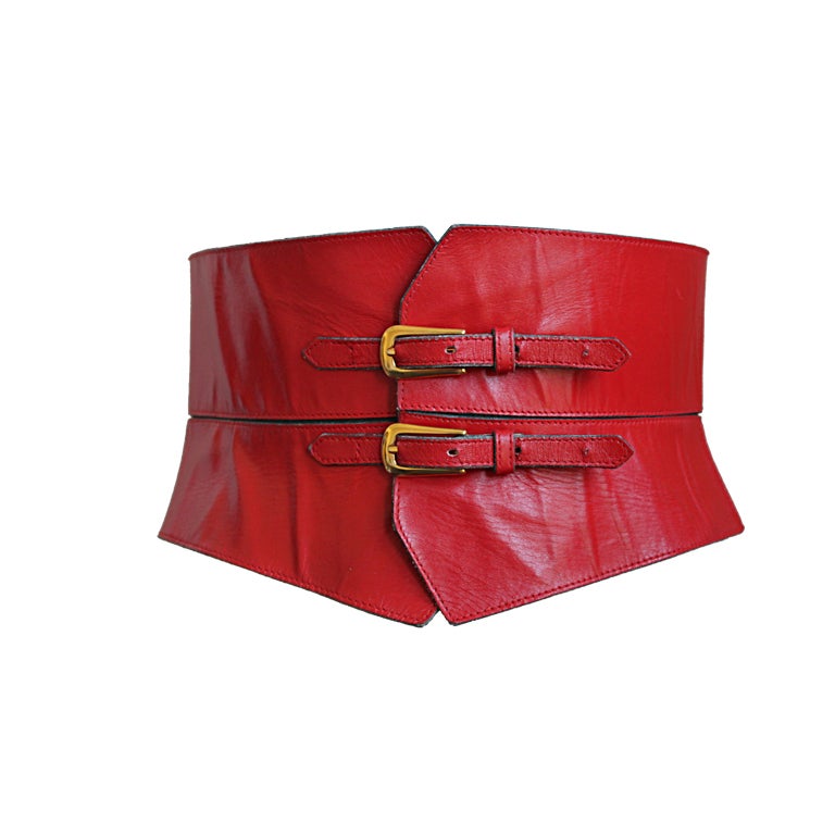 YVES SAINT LAURENT red leather corset belt at 1stdibs
