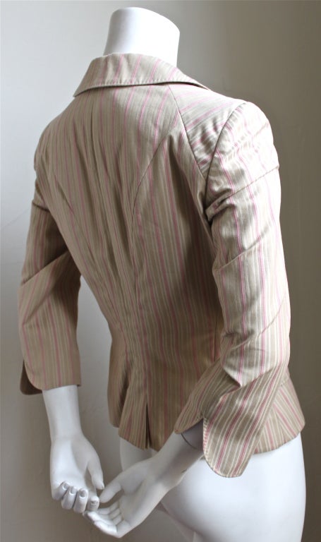 Classic pastel striped cropped blazer from Alexander McQueen dating to about Spring 2004. Jcket fits a US 2 or 4. (33