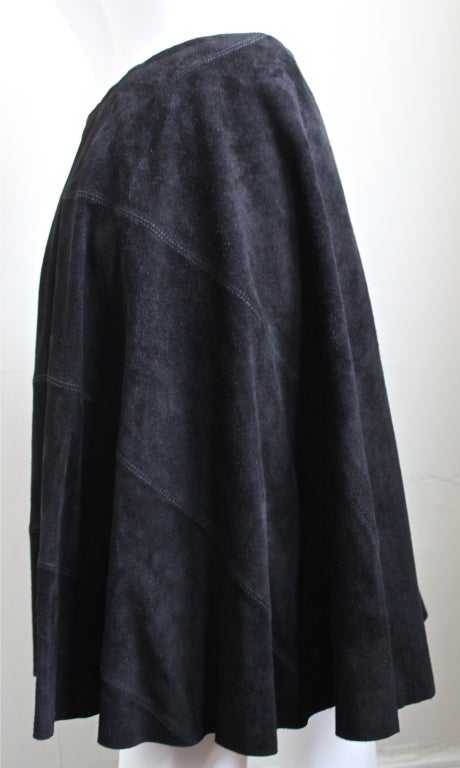 AZZEDINE ALAIA jet black seamed suede skirt