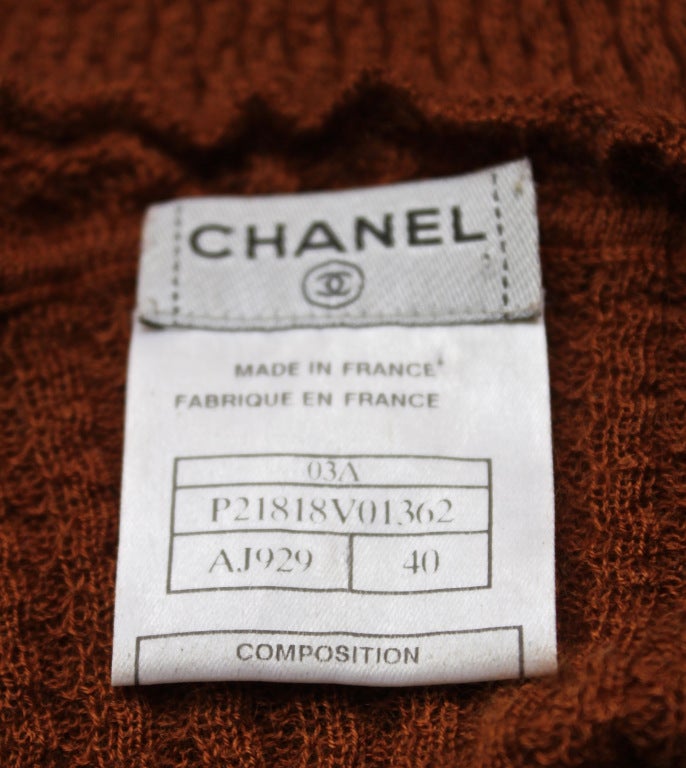 Women's CHANEL rust lightweight cashmere sweater with ruffled trim