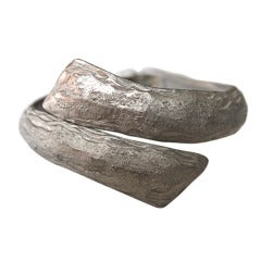YVES SAINT LAURENT matte silver organically shaped cuff 11